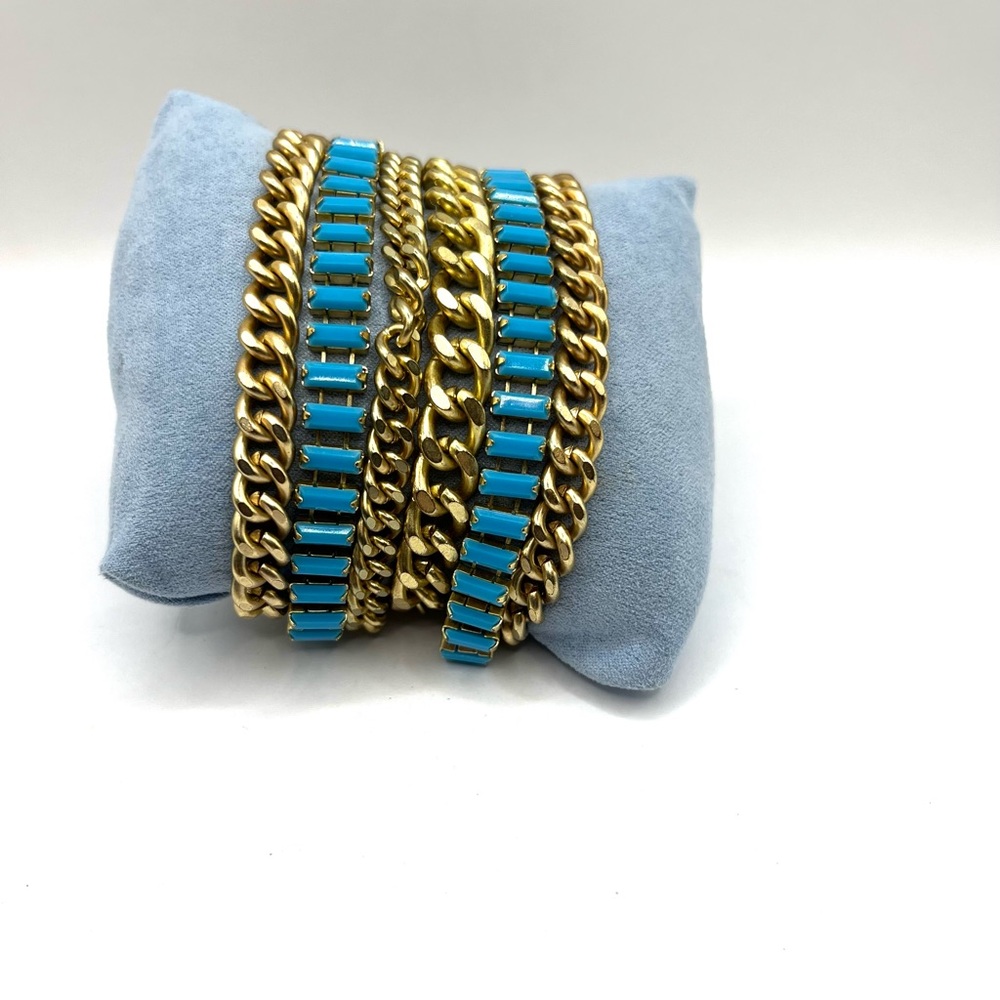 Marlyn Schiff Gold and Turquoise Bracelet Set Large Chunky Statement Bracelet
